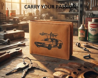 Men's Leather Wallet with a 1981-1983 DMC DeLorean Classic Sports Car Image *Gift*