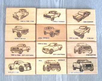 Men's Leather Wallet w/ Your Choice of a 1950-2024 Ford Truck/SUV Image (F100, F-150, F-350, Ranger, SVT Lightning, Shelby, Raptor, Bronco)
