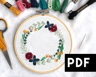 Vintage Floral Wreath Embroidery PDF. Floral Wreath Embroidery Pattern PDF. Hand Embroidery Floral Wreath Pattern. Instant Digital Download