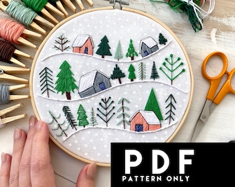 Winter Wonderland Pattern Only Beginner Embroidery PDF. Hand Embroidery Christmas Pattern. Holiday Embroidery Pattern. Winter DIY Pattern