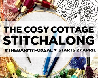 The Cosy Cottage Instagram STITCHALONG Floral Embroidery Pattern. Digital Download Pdf Pattern. Floral Cozy Cottage Embroidery Pattern