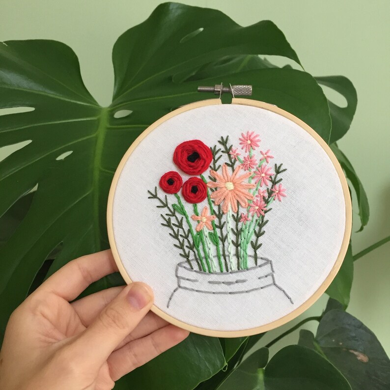 Mason Jar Bouquet Floral Embroidery Hoop. Bouquet of Flowers Etsy
