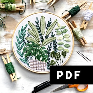 Green Plants Beginner Embroidery PDF Pattern. Hand Embroidery Plant Pattern. Instant Digital Download. Plant Embroidery DIY Pattern
