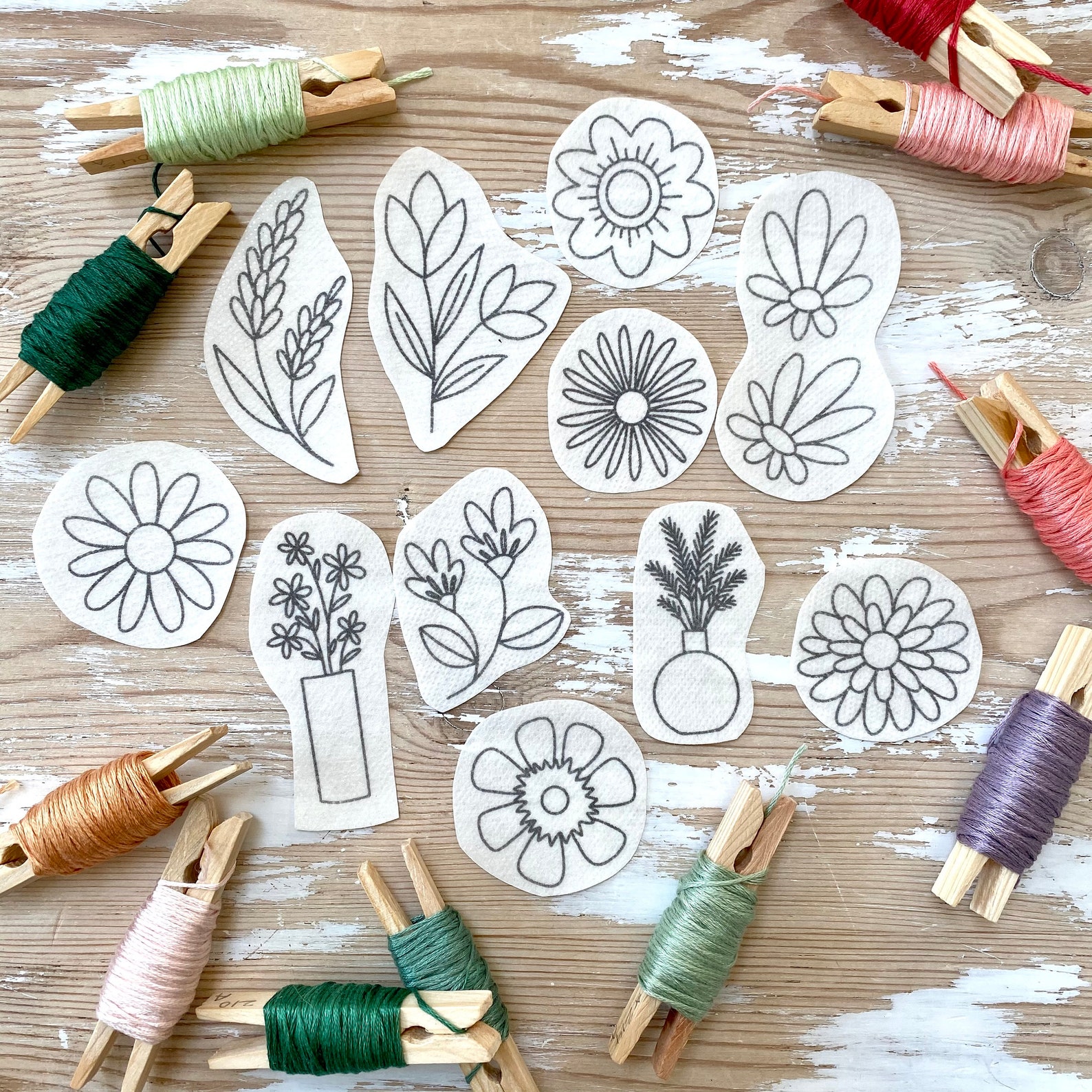 The Floral Pack Stick And Stitch Embroidery Pattern Floral  Etsy