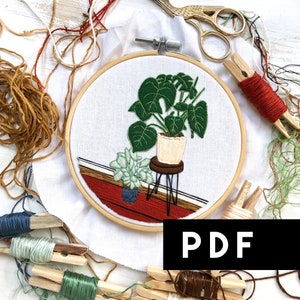 June Embroidery Pattern of the Month Club. Digital Download Plants Embroidery Pattern. Plants Beginner Modern Hand Embroidery PDF