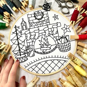 Inside the Cosy Cabin Instagram STITCHALONG Embroidery Pattern. Cosy Winter Digital Download Pdf Pattern. Stitchalong Embroidery Pattern image 3