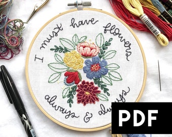 March Embroidery Pattern of the Month Club. Digital Download Floral Embroidery Pattern. Floral Beginner Modern Hand Embroidery PDF