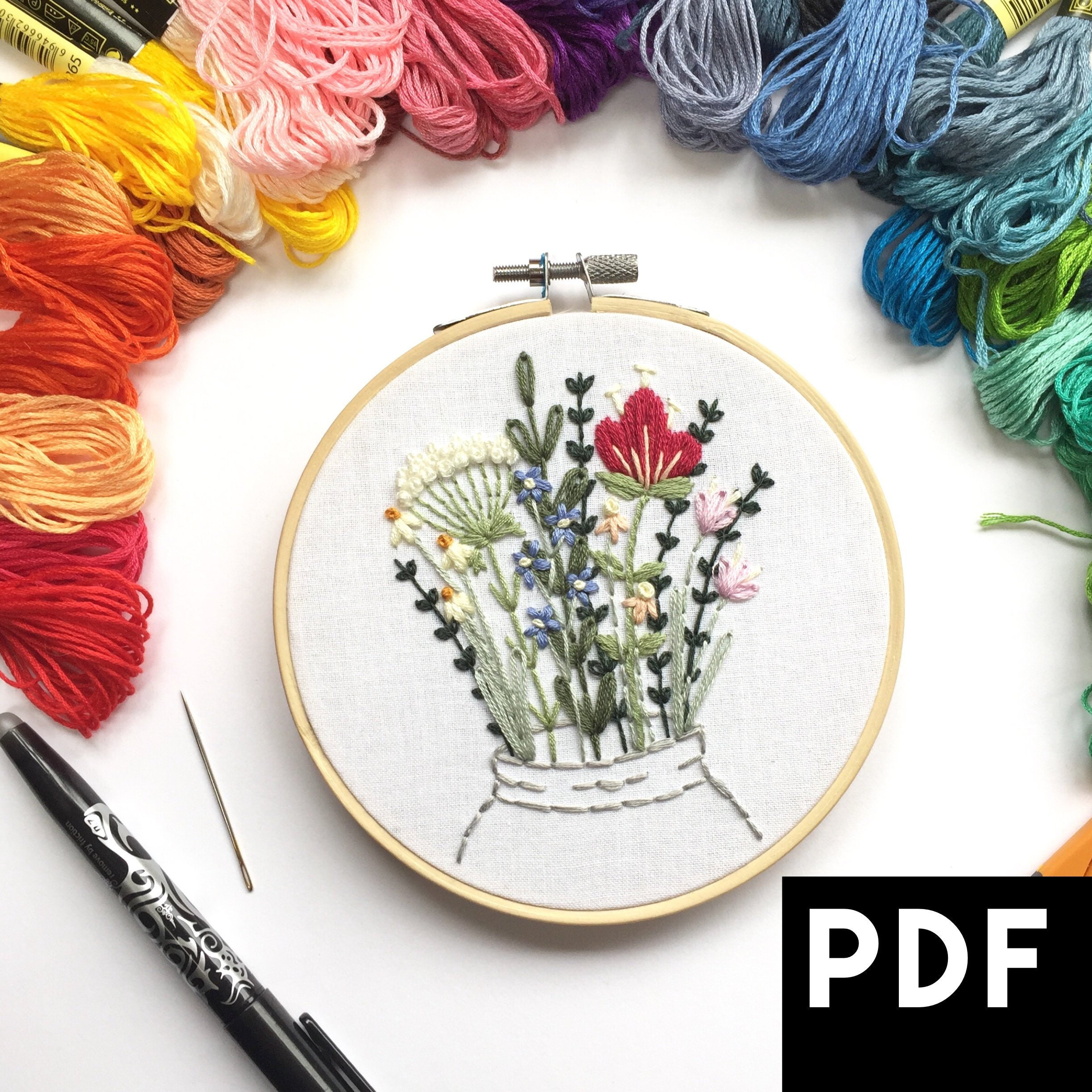 Wildflower Embroidery PDF. Floral Embroidery Pattern PDF. Hand Embroidery Floral Pattern. Embroidery Beginner. Instant Digital Download