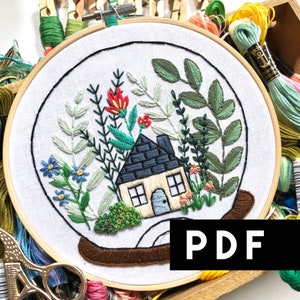 May Embroidery Pattern of the Month Club. Floral House and Plants Beginner Modern Hand Embroidery PDF. Digital Download Embroidery Pattern