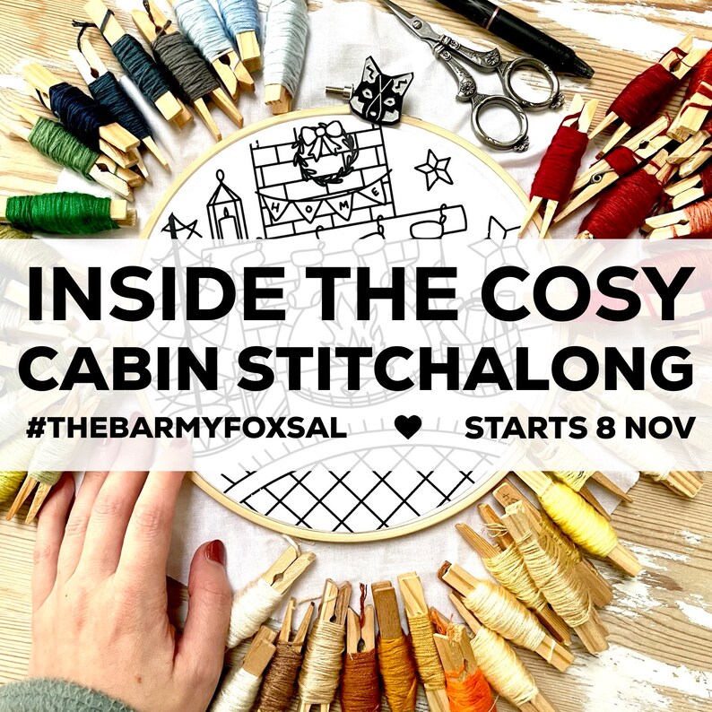 Inside the Cosy Cabin Instagram STITCHALONG Embroidery Pattern. Cosy Winter Digital Download Pdf Pattern. Stitchalong Embroidery Pattern image 1