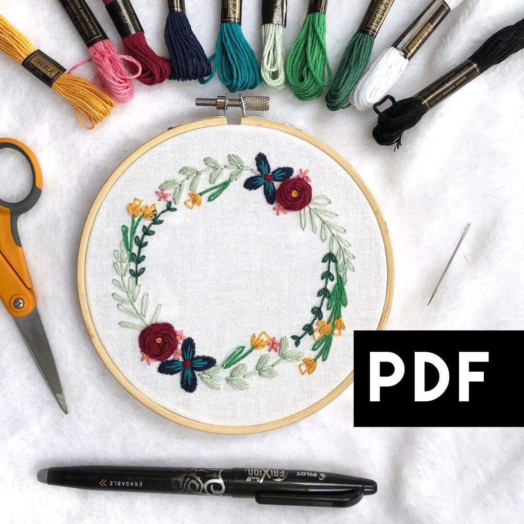 Vintage Floral Wreath Embroidery PDF. Floral Wreath Embroidery Pattern ...