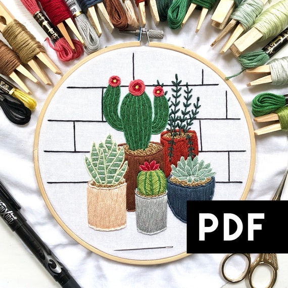 April Embroidery Pattern of the Month Club. Digital Download Cactus  Succulent Embroidery Pattern. Cactus Beginner Modern Hand Embroidery PDF -  Etsy