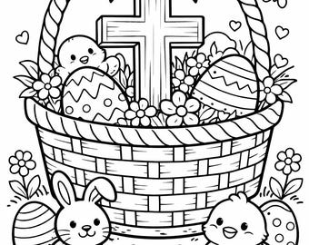 Easter Basket Coloring Sheet PNG Instant Digital Download