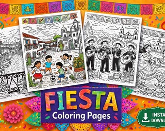 Fiesta Fun Coloring Sheets - Cinco de Mayo - Mexican Culture Celebration - INSTANT DOWNLOAD - PNG
