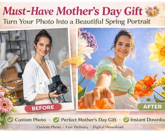 Custom Spring Portrait from Photo, Mother's Day Gift (Digital Download)