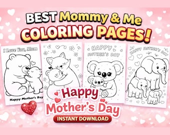 Mommy & Me Coloring Pages | Animal Moms, Kids Activity (Instant Download)