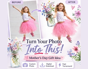 Custom Mother's Day Photo Edit, Kids Holding Flowers Digital Art (Digital Download)