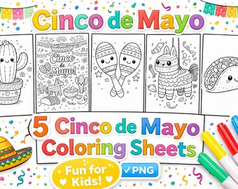 Cinco de Mayo Coloring Sheets PNG Instant Digital Download