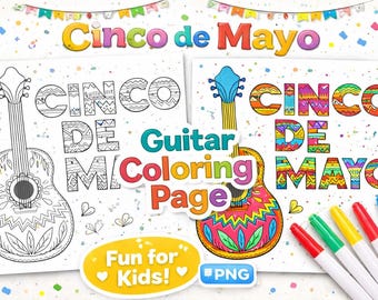 Cinco de Mayo Guitar Coloring Page PNG Instant Digital Download