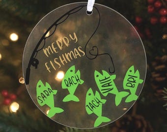 Merry Fishmas Family Fishing Christmas Tree Ornament