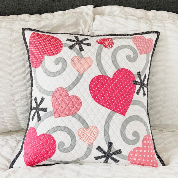Hearts & Swirls Quilted Pillow Pattern PDF Download