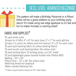 Birthday Placemat or Pillow PDF Pattern image 2