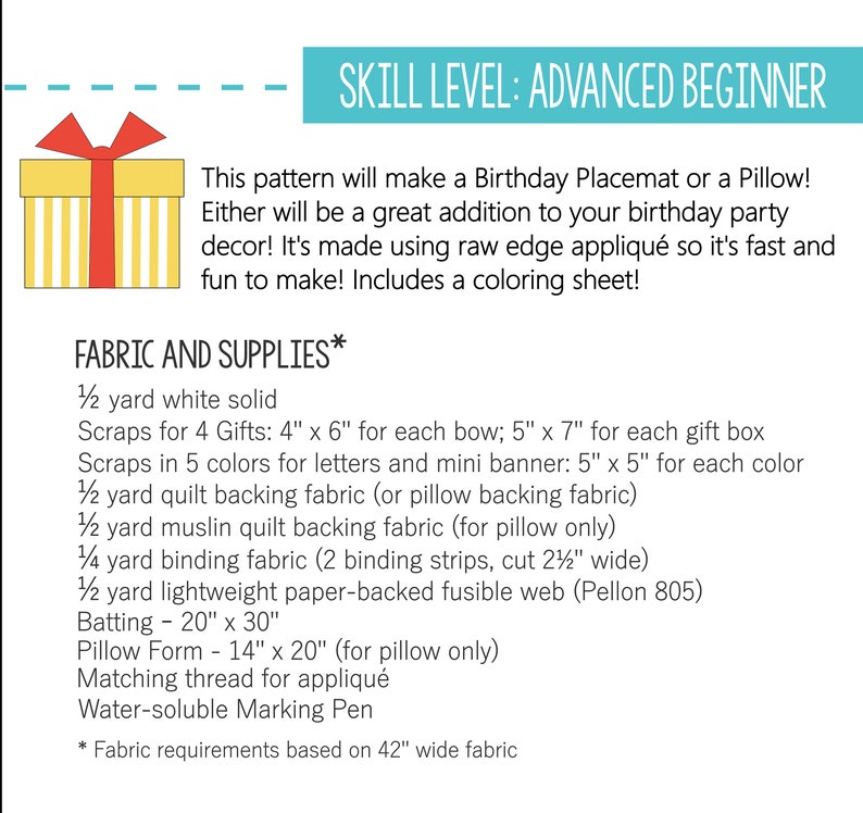 Birthday Placemat or Pillow PDF Pattern image 2