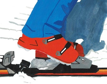 Ski Boot Print, Skiing Illustration, Vintage Ski Painting