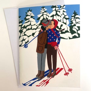 Tarjeta de beso de esquí, tarjeta de notas de esquí, tarjeta de felicitación de amor por el esquí de 4,25 x 5,5