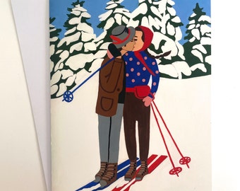 Ski Kiss Card, Skiing Notecard, 4.25x5.5 Ski Love Greeting Card