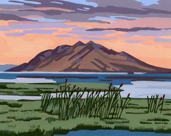 The Great Salt Lake, Salt Lake Illustration, Great Salt Lake Painting