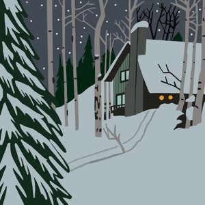 DIGITAL DOWNLOAD, Cabin in the Snow, Cabin in the Trees Art Print, Cabin Print