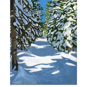 Baum Run, Ski Druck, Ski Run Gemälde, Bluebird Druck, Ski Kunst, Schnee Gemälde