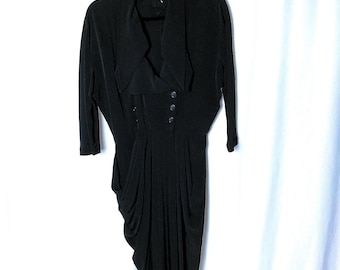 Vintage 1940s Black Draped Midi Dress: Old Hollywood Glam - Size S/M