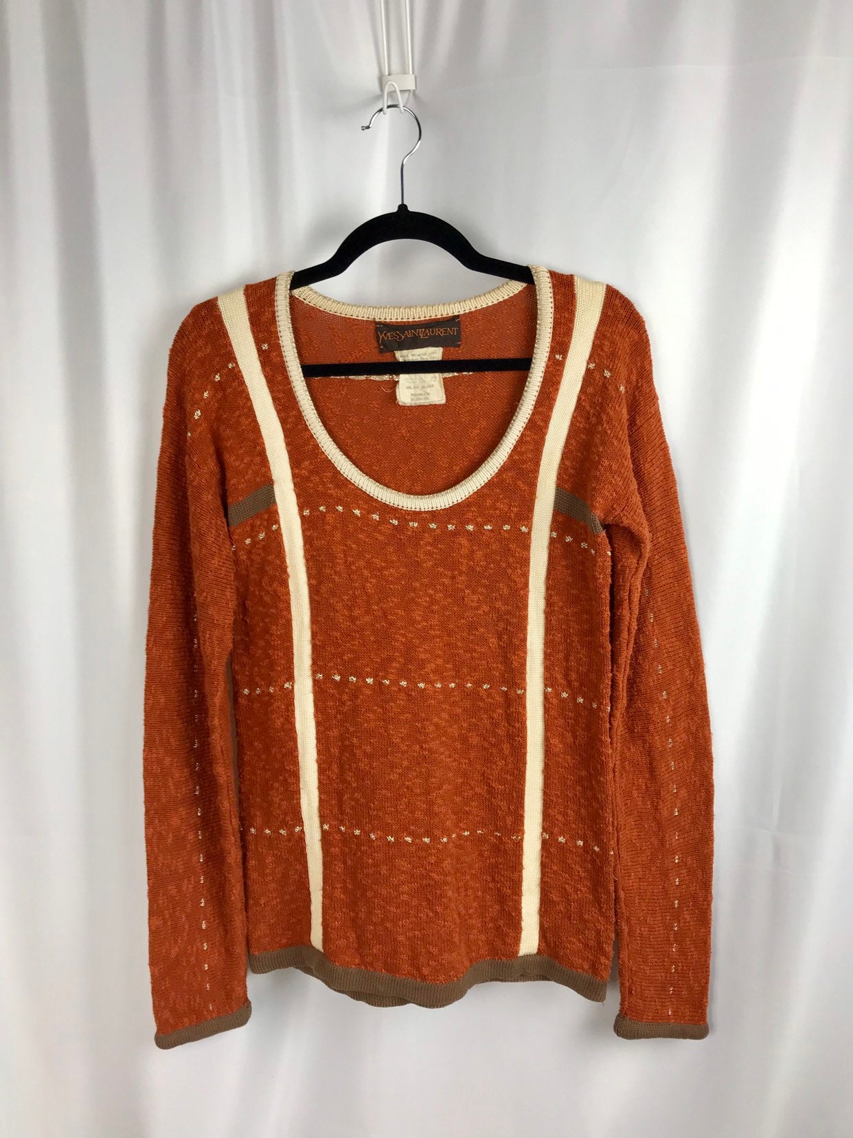 Vintage 1960s YSL sweater 60s orange white grey jumper Etsy