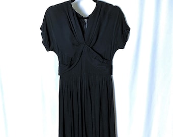 Vintage 1950s Little Black Dress: Draped Cocktail Party Midi - Size S/M