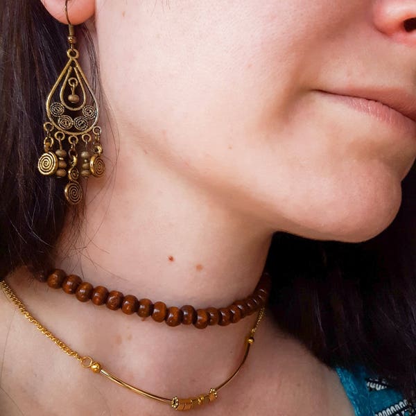 Wooden Beaded Choker - Short Necklace - Hippie / Boho / Beach / Gypsy Style Jewellery