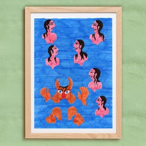 Illustrazione di Red Djinn ispirata alle miniature persiane / Stampa artistica colorata di un demone