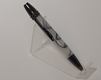 Polaris Twist Ball Point Pen with Black and White Acrylic finished in Gun Metal