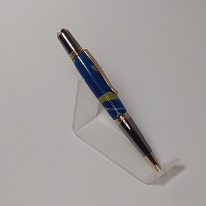 Sierra Twist Ball Point Pen in Gold and Chrome with blue and sun flash yellow acrylic