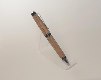 Handmade Cigar Twist Ball Point Pen in Chrome and Black finished in light wood