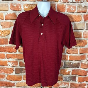 vintage Donegal Colesta ruby red textured 60s 70s polo shirt Dagger Collar