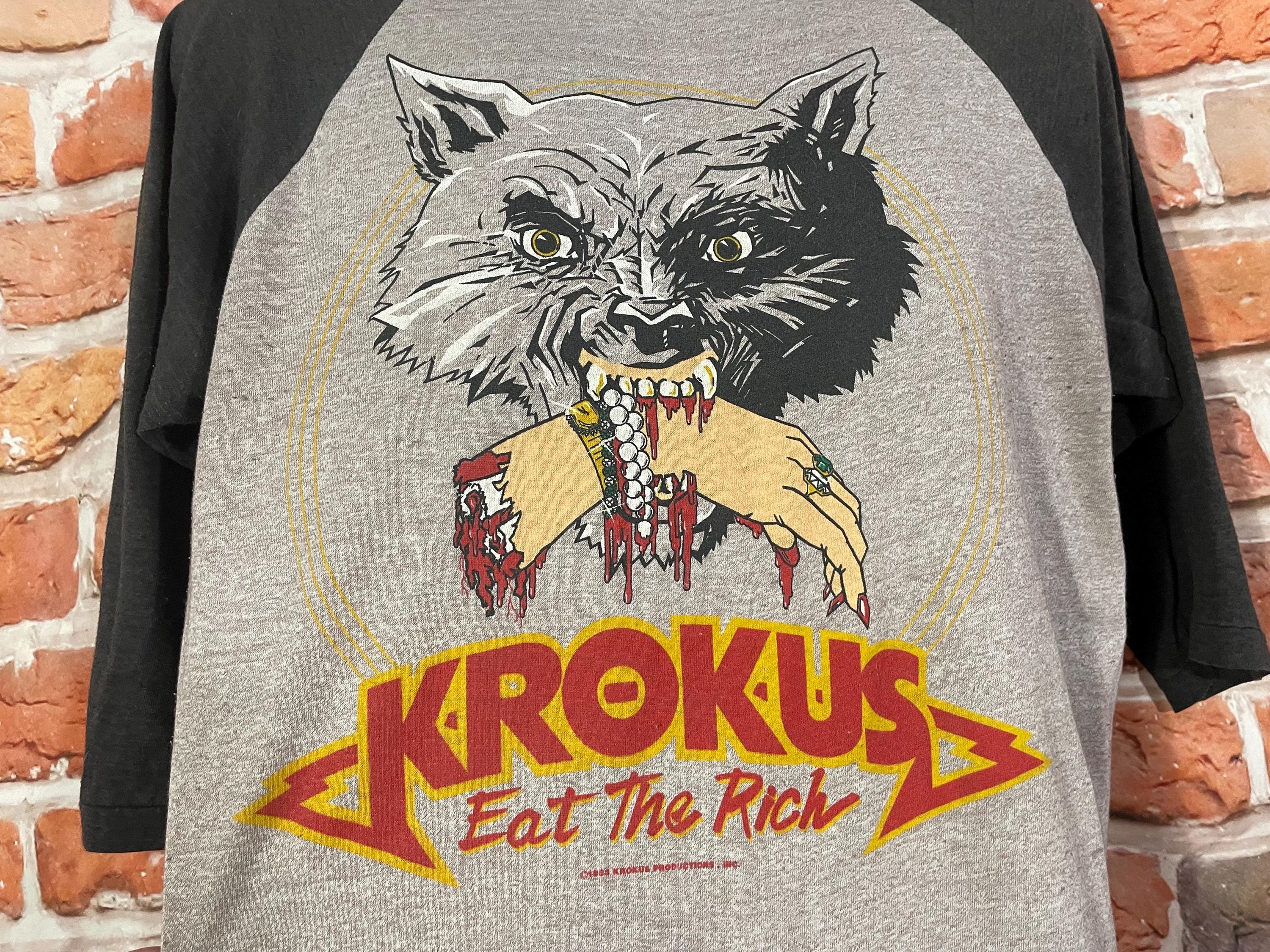 Vintage Krokus Eat the Rich 1983 Tour Shirt - 80s Metal Raglan Tee