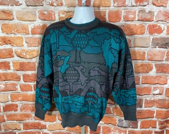 vintage 80s Saturdays funky cosby sweater - sz M - grunge emo indie