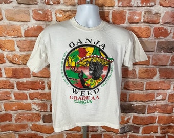 Vintage 90s Ganja Weed Shirt - L/M Short Fit - Cancun Rasta
