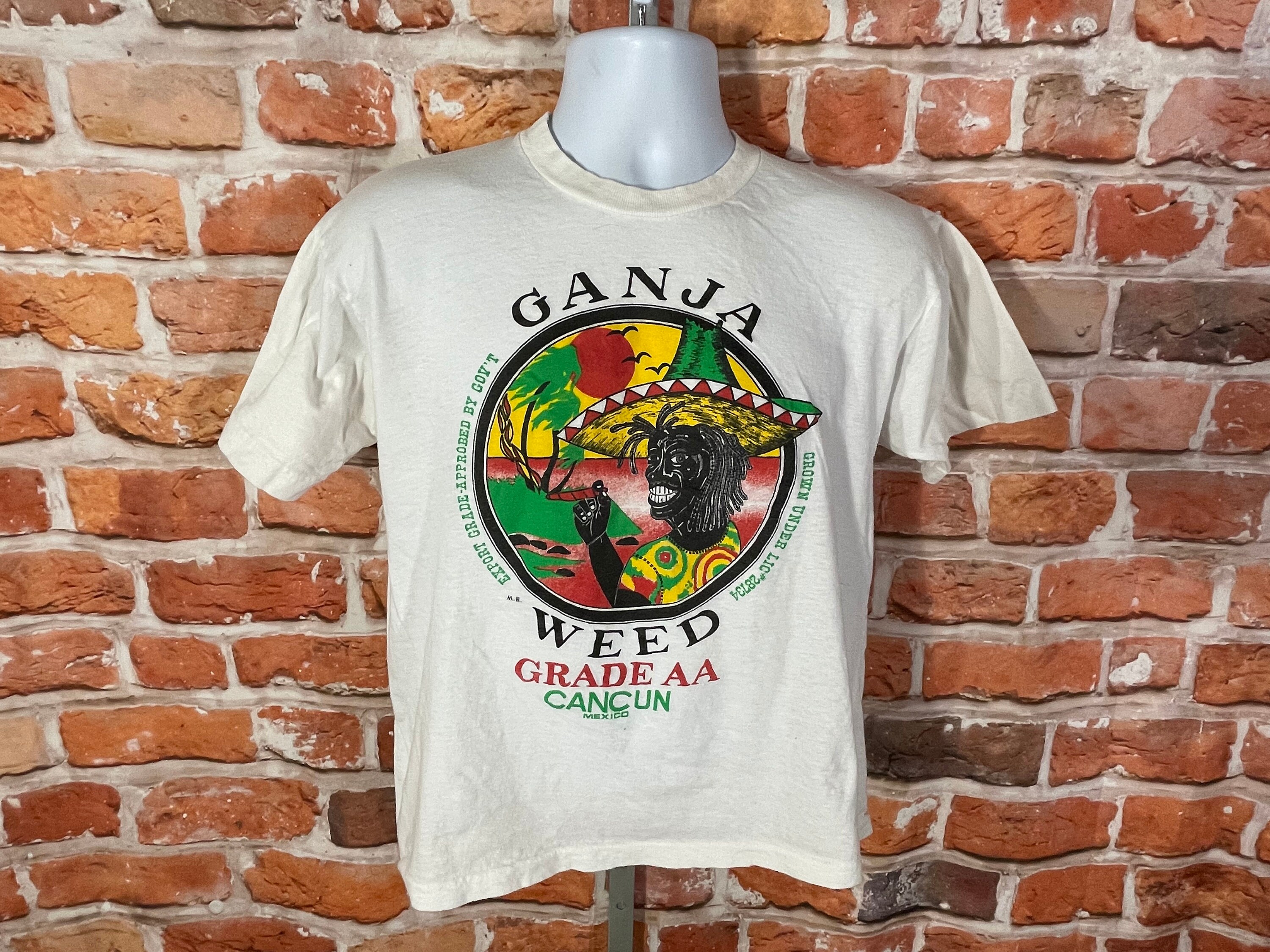 Vintage 90s Ganja Weed Shirt - L/M Short Fit - Cancun Rasta