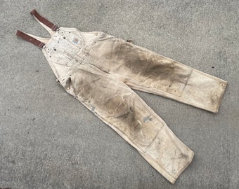 vintage thrashed distressed 1989 Carhartt bib canvas overalls - sz 40 x 30 - faded grunge double knee