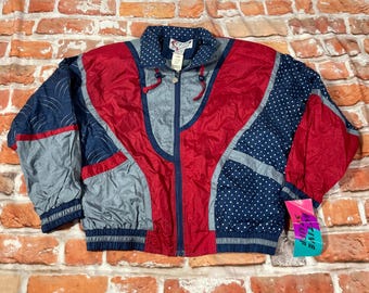 vintage funky 80s windbreaker jacket - fits M/L - 1980s shoulder pads geometric