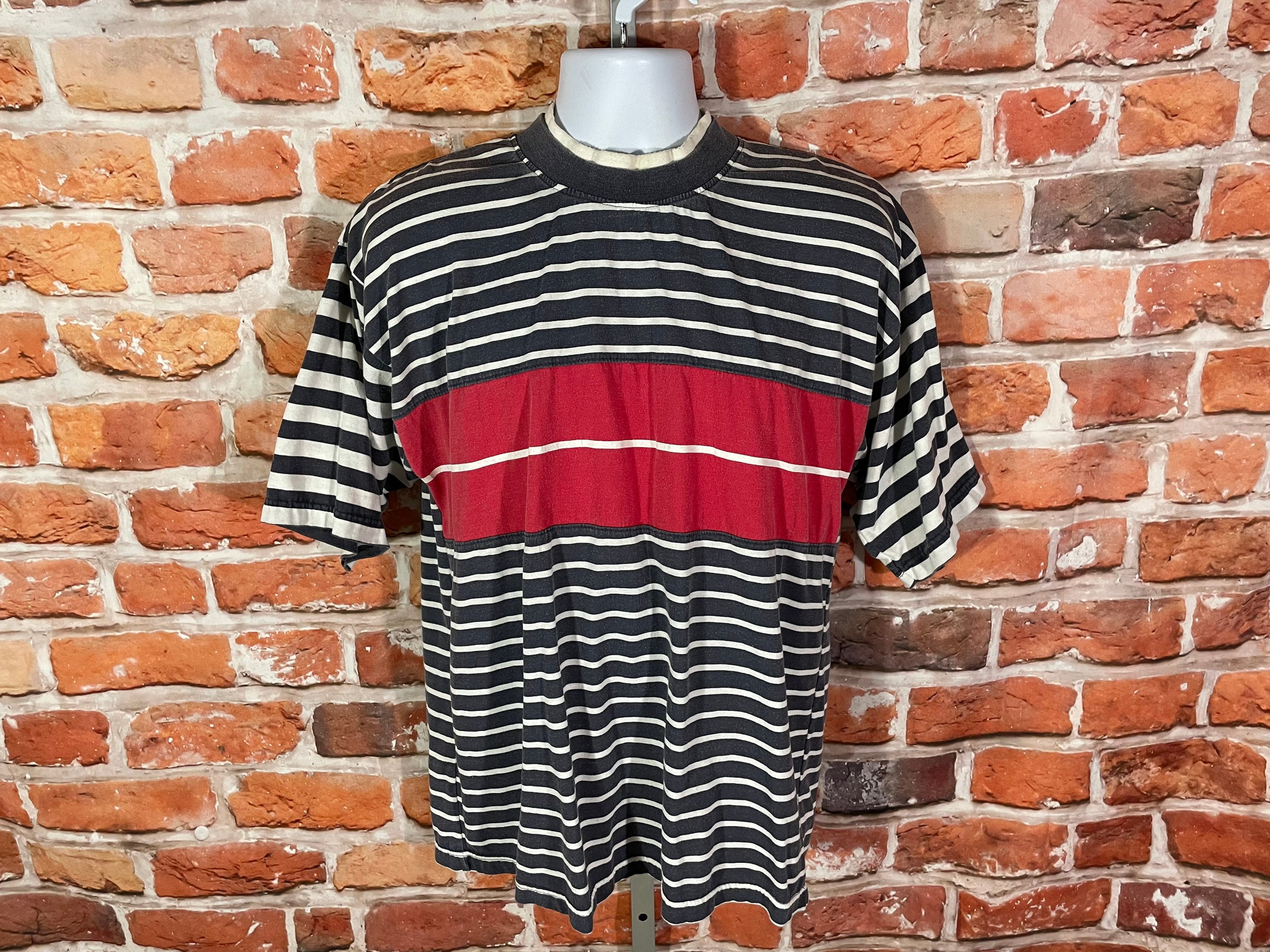 Vintage 90s Striped Shirt - Sz L - Skater Grunge Emo Indie