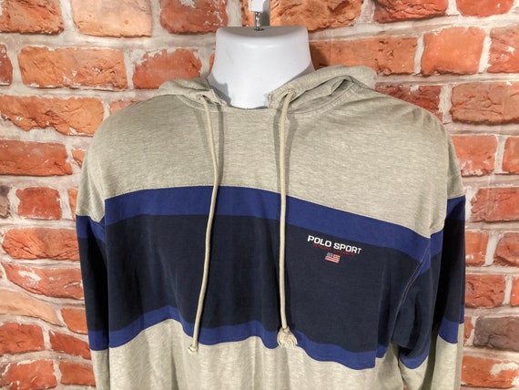 Vintage 90s DISTRESSED Polo Sport Striped Light Hoodie Sz XL - Etsy